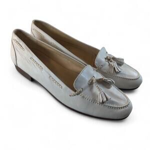 Baker Benjes Italian Mens White Leather Slip On Tasseled Loafers Size 10 D